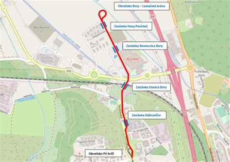 Mapa úseku modernizovanej električkovej trate v Košiciach