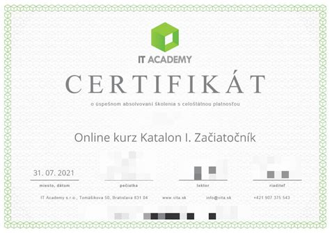 Certifikát o absolvovaní školenia