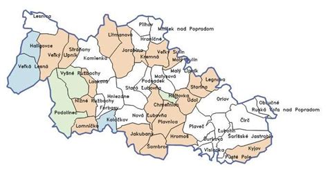 Mapa regiónu Stará Ľubovňa so zvýraznenými obcami s novou výstavbou
