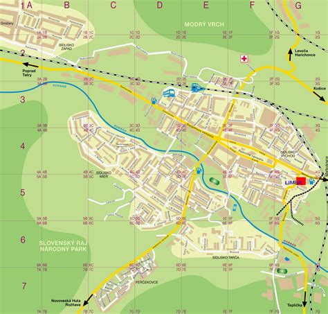 Mapa Spišskej Novej Vsi s označením stavebných firiem