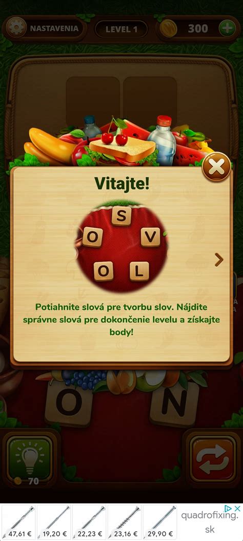 Ukážka rozhrania hry Piknik Slovo s nápovedou a možnosťami vyhľadávania