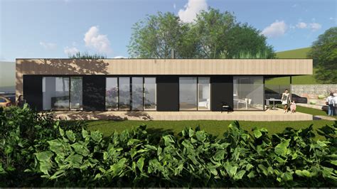 Kresba minimalistického tehlového domu s veľkými oknami