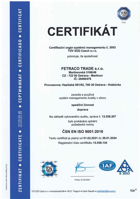 Certifikát kvality ISO 9001 spoločnosti ATTACK, s.r.o.