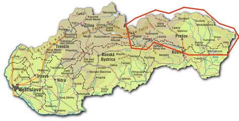 Mapa Prešovského samosprávneho kraja s vyznačenými plánovanými rekonštrukciami ciest na rok 2026
