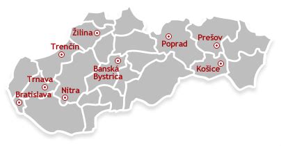 Mapa Slovenska s vyznačenými mestami konania Cechových dní 2026 (Košice, Trenčín, Žilina, Nitra)