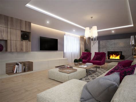 Moderná obývačka s elektrickým krbom a TV