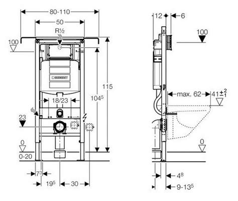 Technický nákres rámu Geberit Duofix Delta H112 s rozmermi
