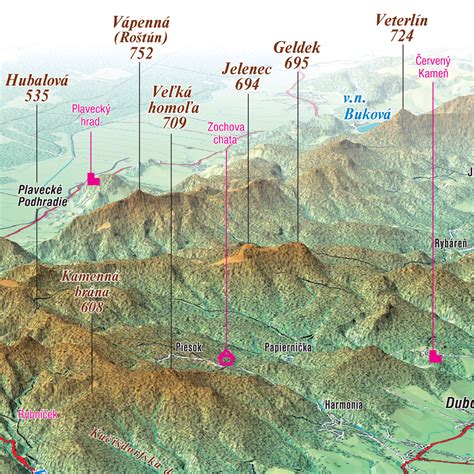 mapa regiónu Malé Karpaty s vyznačenými turistickými atrakciami