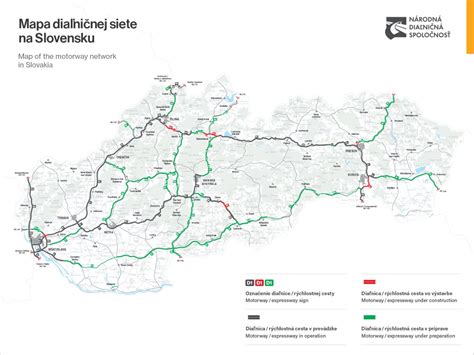 Mapa Slovenska s vyznačenými úsekmi diaľnic D1 a D3 a ich prepojeniami