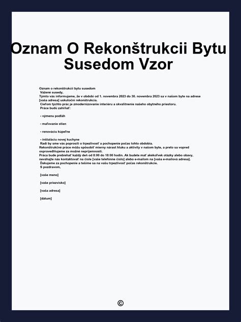 Oznámenie o rekonštrukcii pre susedov
