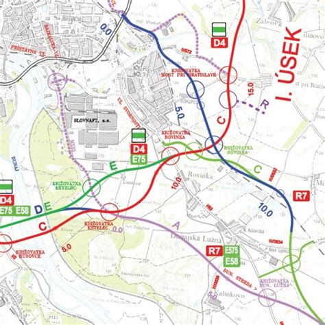 Mapa Bratislavy s vyznačením Obchodnej ulice a polohy novej stanice MsP