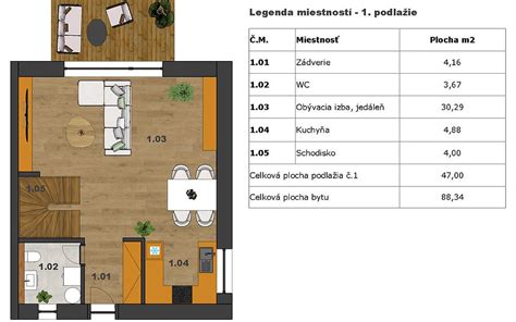 Pôdorys interiéru s vyznačenými stenami vhodnými pre dekoračný obklad