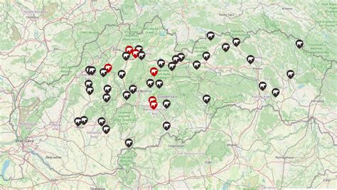 Mapa betonární a cementární Danucem na Slovensku
