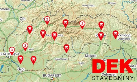 Mapa predajní Stavebniny DEK na Slovensku