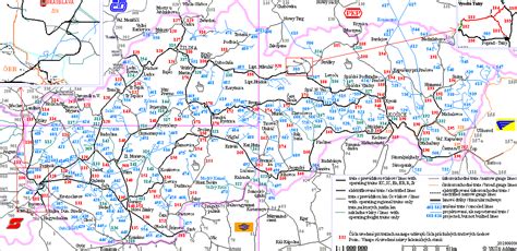 Mapa železničnej siete Slovenska s vyznačenými modernizovanými úsekmi