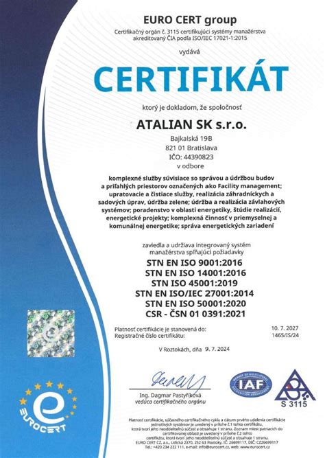 Certifikácie kvality a environmentálnych noriem