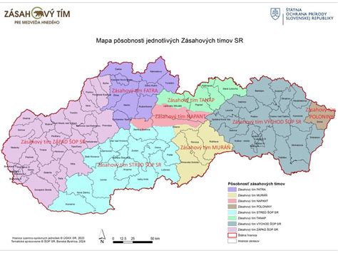 Mapa oblastí pôsobnosti na strednom Slovensku