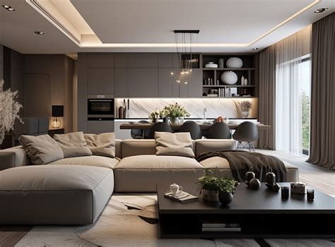 Moderná obývačka s kuchynským kútom