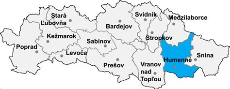 Mapa Humenného s označenými sídliskami