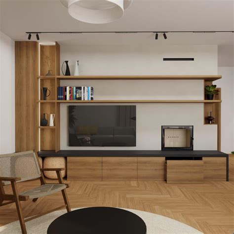 Návrh interiéru obývacej izby s modernou TV stenou