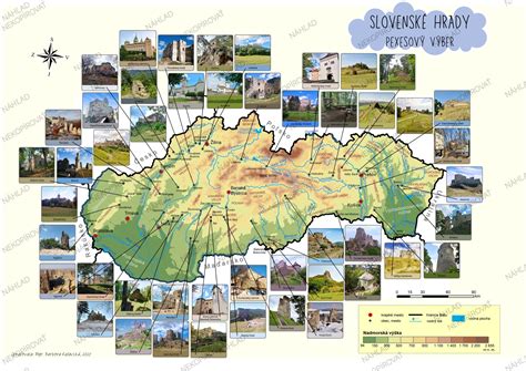 Mapa Slovenska s vyznačenými hradmi a zrúcaninami