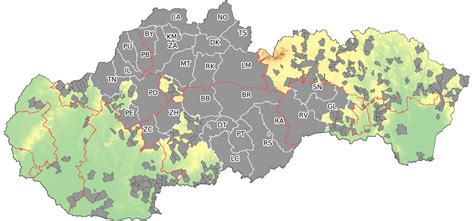 Mapa oblastí s riadenou kvalitou ovzdušia na Slovensku