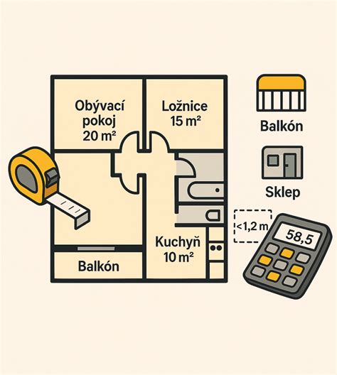 Ilustrácia výpočtu plochy s otvormi (okná, dvere)