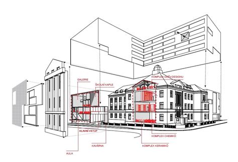 Architektonický návrh presklenej budovy s detailným zobrazením stropných konštrukcií