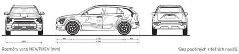 Schéma batožinového priestoru Kia Niro s objemovými dátami