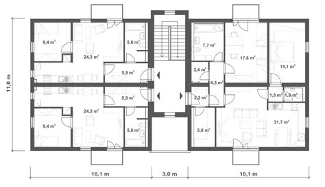 Situačný náčrt bytového domu s vyznačenými bytmi s vlastným kúrením a bytmi so zásobovaním teplom zo CZT
