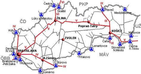 Mapa kľúčových železničných koridorov na Slovensku a ich stav