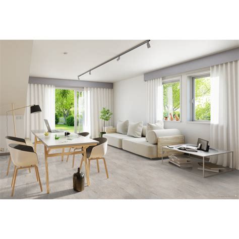 PVC podlaha Duplex 1727 s dekórom svetlého betónu v modernom interiéri