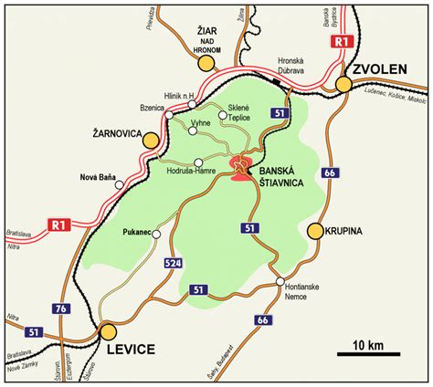 Mapa Banskej Štiavnice s vyznačenou Ulicou Andreja Sládkoviča
