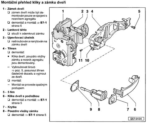Detail nastavenia zámku dverí Škoda Fabia 1