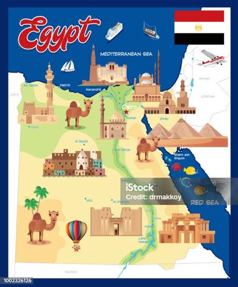 mapa Egypta s vyznačenými turistickými oblasťami