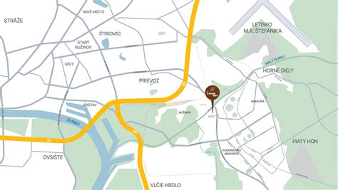 Mapa lokality Tri Veží s vyznačením občianskej vybavenosti