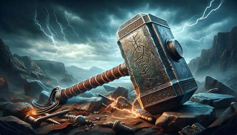 ilustrácia bájneho kladiva Mjöllnir s runovými symbolmi