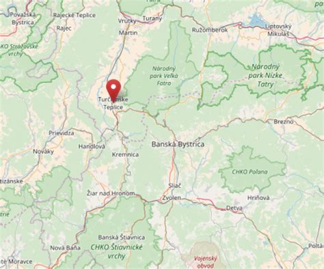 Mapa Turčianskych Teplíc s vyznačenými trasami