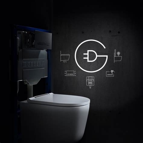 Schéma budúcej kúpeľne s inteligentnými funkciami a Geberit Power & Connect Boxom