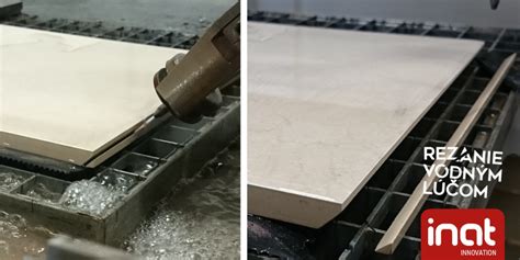 Detail rezu vodným lúčom na rôznych materiáloch