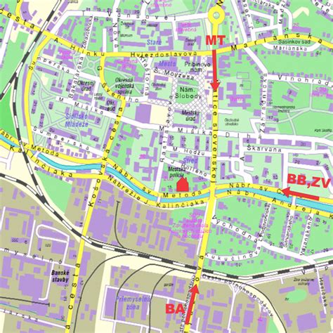 Mapa Prievidze s vyznačením historických priemyselných zón