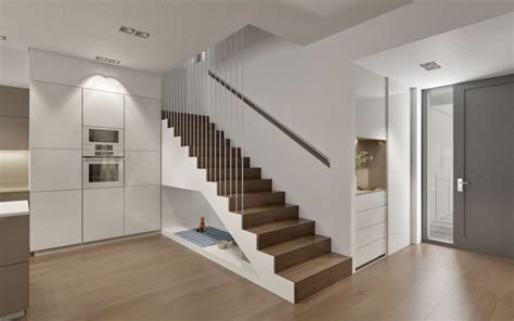 Vizualizácia interiérového schodiska typu C v modernom priestore