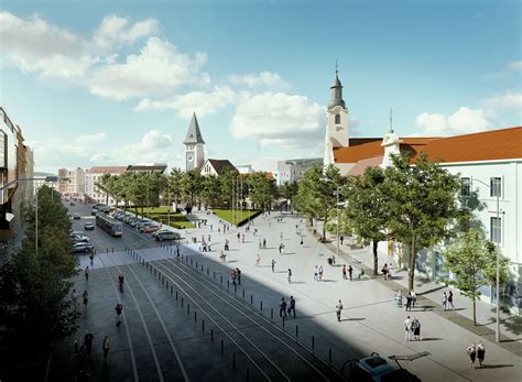 Vizualizácia Námestia SNP po revitalizácii s novou zeleňou a pešou zónou