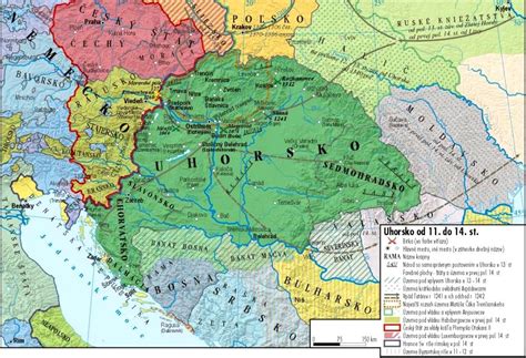 Mapa Uhorska a domény oligarchov začiatkom 14. storočia