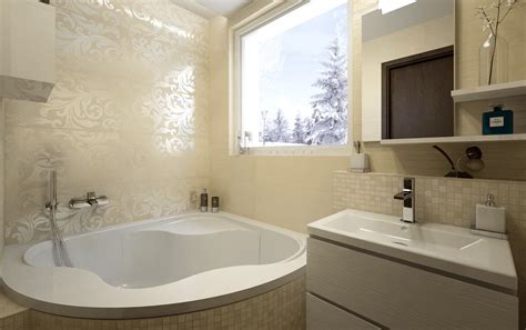 Interiér kúpeľne s rohovou vaňou