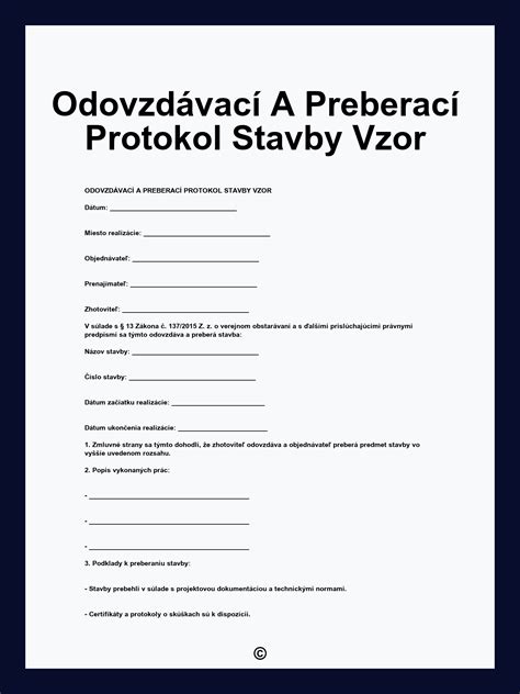 Ukážka preberacieho protokolu o stavebnom diele