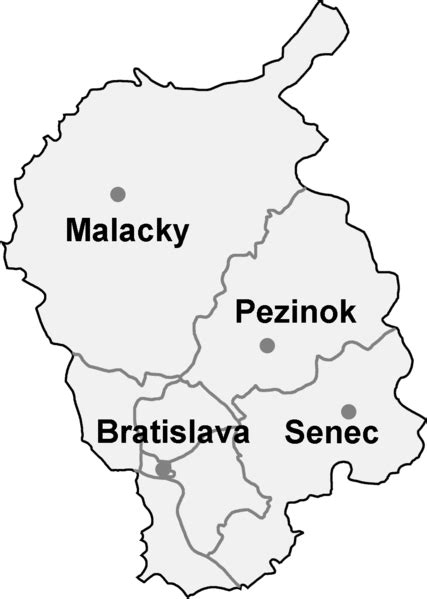 Mapa Bratislavského kraja s vyznačenými oblasťami pôsobenia