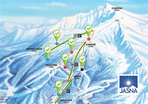 Mapa lyžiarskeho strediska Jasná s navrhovanými zjazdovkami a lanovkami