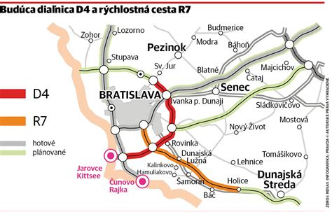 Mapa bratislavského diaľničného obchvatu D4 a rýchlostnej cesty R7