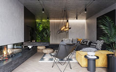 Interiér s moderným liatinovým krbom